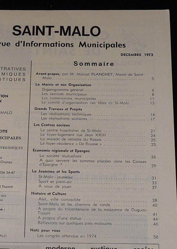 Saint-Malo, revue d'informations municipales (décembre 1973)