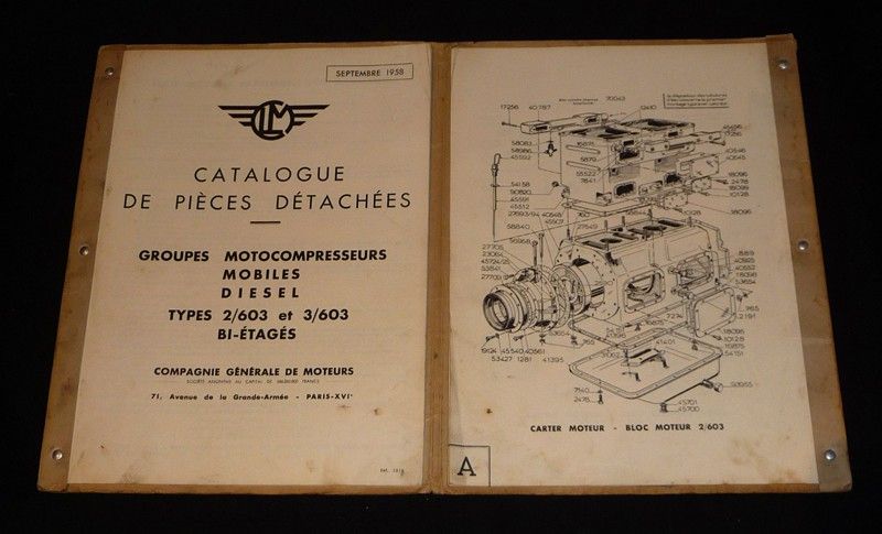 Catalogue des pièces détachées : Groupes motocompresseurs mobiles diesel types 2/603 et 3/603 bi-étagés (septembre 1958)