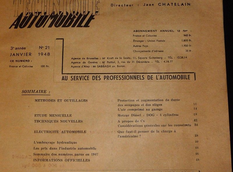 Revue technique automobile (3e année - n°21, janvier 1948)