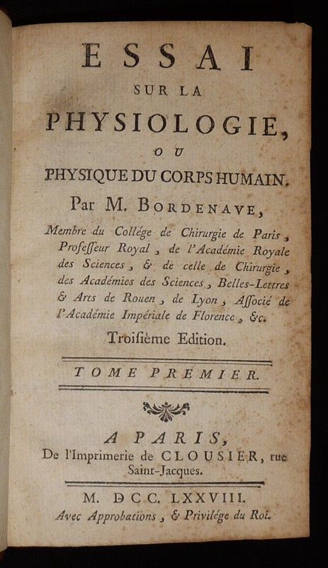 Essai sur la physiologie, ou physique du corps humain (2 volumes)