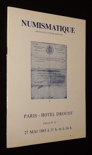 Numismatique - Hôtel Drouot, vente du 27 mai 1983 : Monnaies de collection, billets et papier monnaie