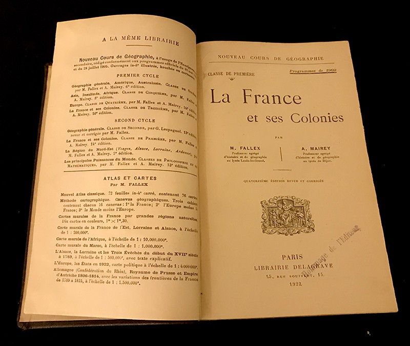 La France et ses colonies, classes de Première. Programme de 1902