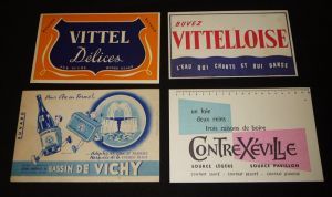 Lot de 4 buvards publicitaires : Eaux de Vichy - Contrex - Vittel