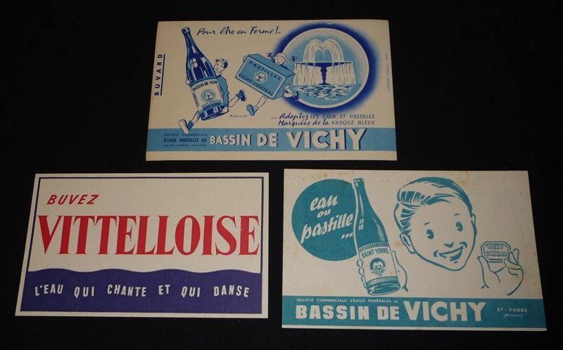 Lot de 3 buvards publicitaires : Eaux de Vichy - Vittel