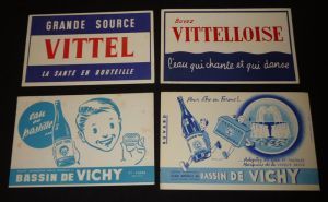 Lot de 4 buvards publicitaires : Eaux de Vichy - Vittel