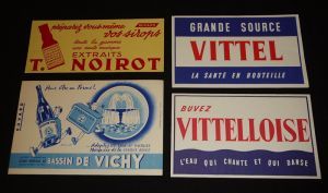 Lot de 4 buvards publicitaires : Eaux et sirops : Vittel - Vichy - T. Noirot