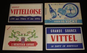 Lot de 4 buvards publicitaires : Eaux et sirops - Vittel - Vichy - L'Héritier Guyot