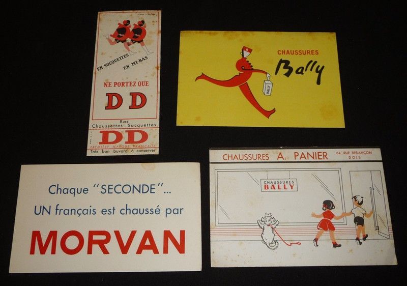 Lot de 4 buvards publicitaires : Chaussures Morvan - Bally - DD