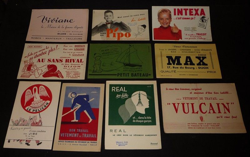 Lot de 10 buvards publicitaires : Vêtements - Textile