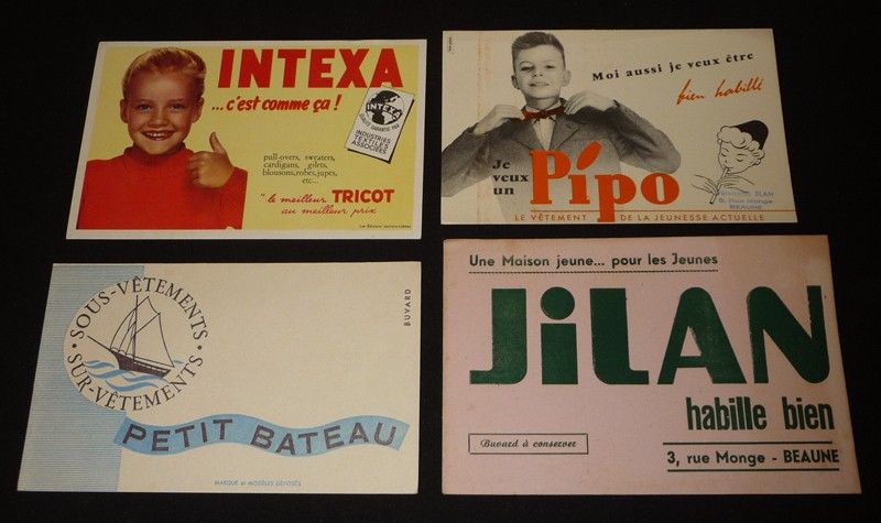 Lot de 4 buvards publicitaires : Vêtements