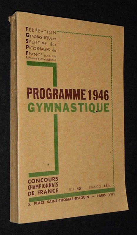 Gymnastique - Programme 1946 : Concours et championnats de France