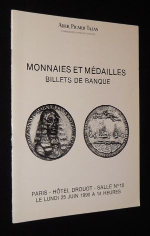 Ader Picard Tajan - Vente du 25 juin 1990, Hôtel Drouot : Monnaies et médailles, billets de banque