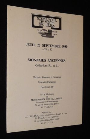 Maîtres Genin, Griffe, Leseuil - Vente du 25 septembre 1980, Nouvel Hôtel des ventes des Tuiliers : Monnaies anciennes, collections R... et S...