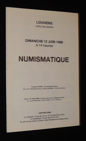 Hôtel des ventes de Louviers - Vente du 12 juin 1988 : Numismatique