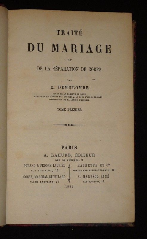 Cours de Code Napoléon, Tome 3 : Traité du mariage et de la séparation de corps