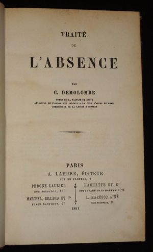 Cours de Code Napoléon, Tome 2 : Traité de l'absence