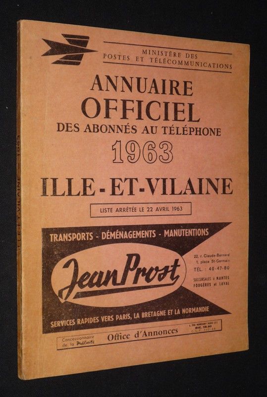 Annuaire officiel des abonnés au téléphone, 1963, Ille-et-Vilaine