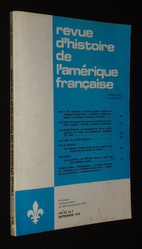 Revue d'histoire de l'Amérique française (n°2, septembre 1978)