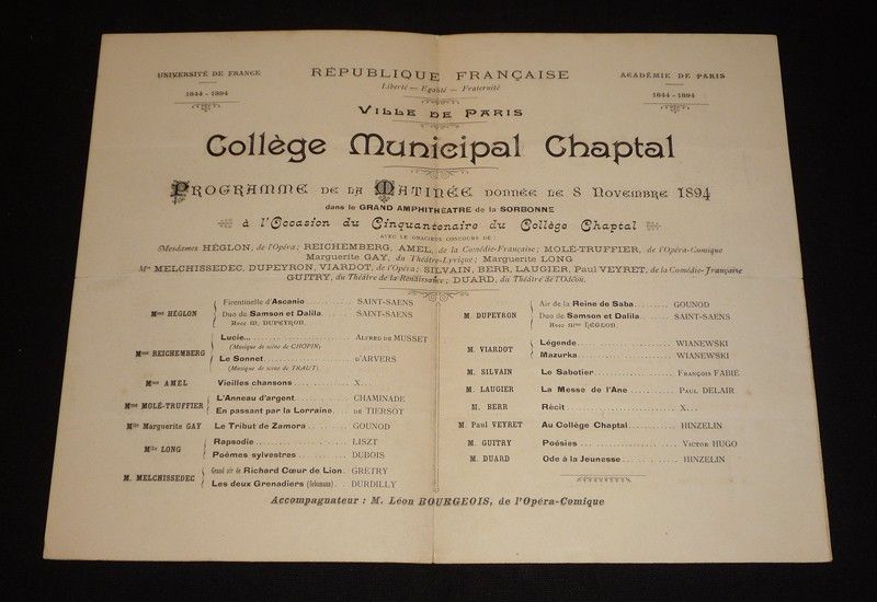 Collège Chaptal : Le Livre du cinquantenaire, 1844-1894