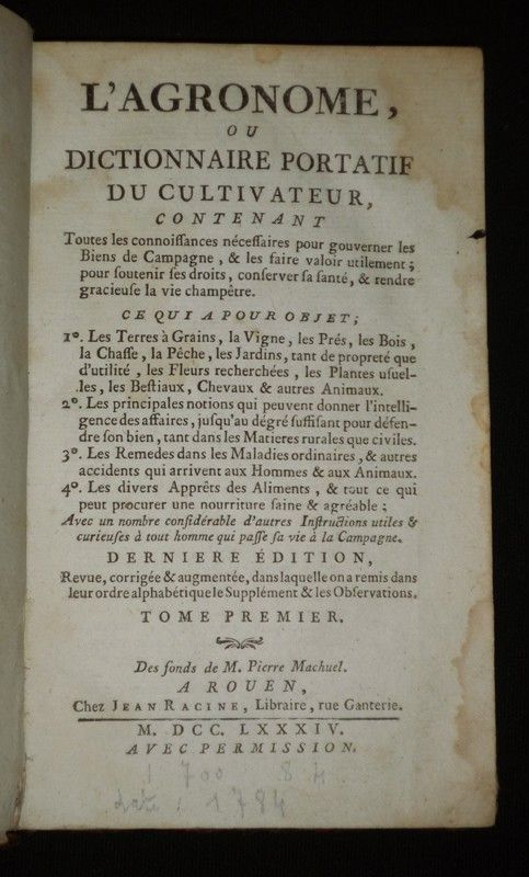 L'Agronome, ou dictionnaire portatif du cultivateur (2 volumes)
