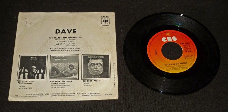 Dave - Mi corazon esta enfermo - Llora (disque vinyle 45T)