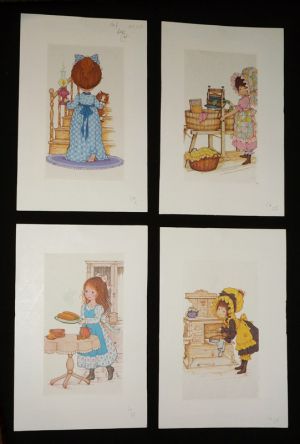 Lot de 4 illustrations "Miss Petticoat"