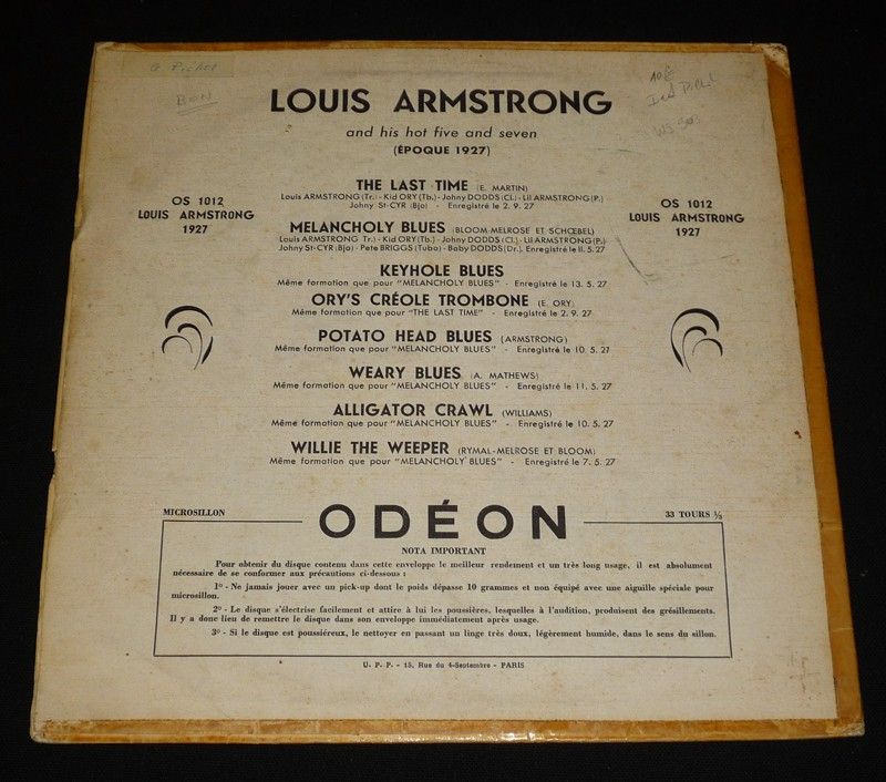 Louis Armstrong and his hot five and seven (époque 1927) (disque vinyle 33T)