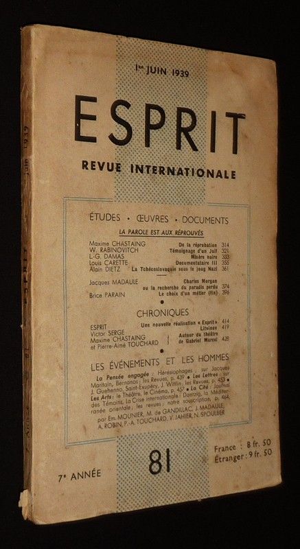Esprit (revue internationale - 7e année - n°81, 1er juin 1939)