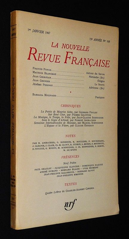 La Nouvelle revue française (14e année - n°169, 1er janvier 1967)