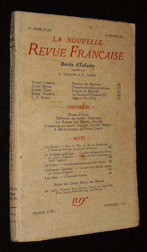 La Nouvelle Revue Française (21e année - n°233, 1er février 1933)