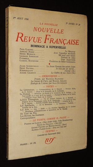 La Nouvelle Revue Française (2e année - n°20, 1er août 1954)