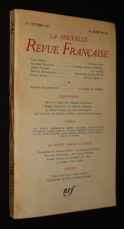La Nouvelle Revue Française (13e année - n°154, 1er octobre 1965)