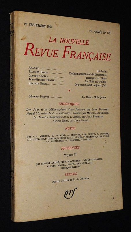 La Nouvelle Revue Française (15e année - n°177, 1er septembre 1967)