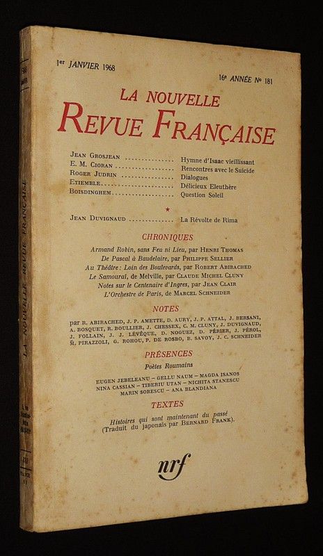 La Nouvelle Revue Française (16e année - n°181, 1er janvier 1968)