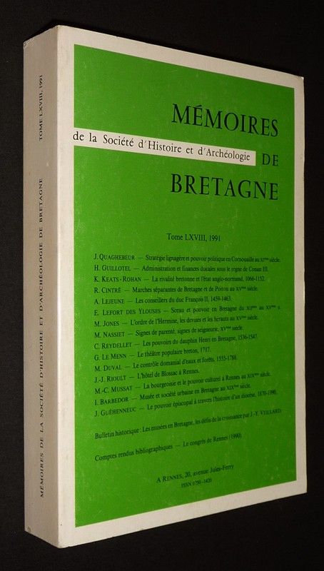 Mémoires de Bretagne de la Société d'histoire et d'archéologie, Tome LXVIII, 1991