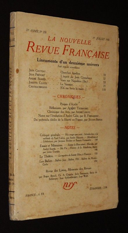 La Nouvelle Revue Française (21e année - n°238, 1er juillet 1933)