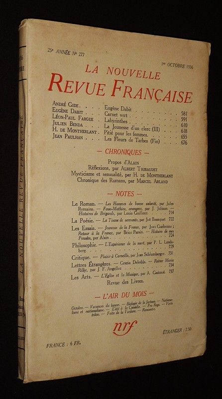 La Nouvelle Revue Française (25e année - n°277, 1er octobre 1936)