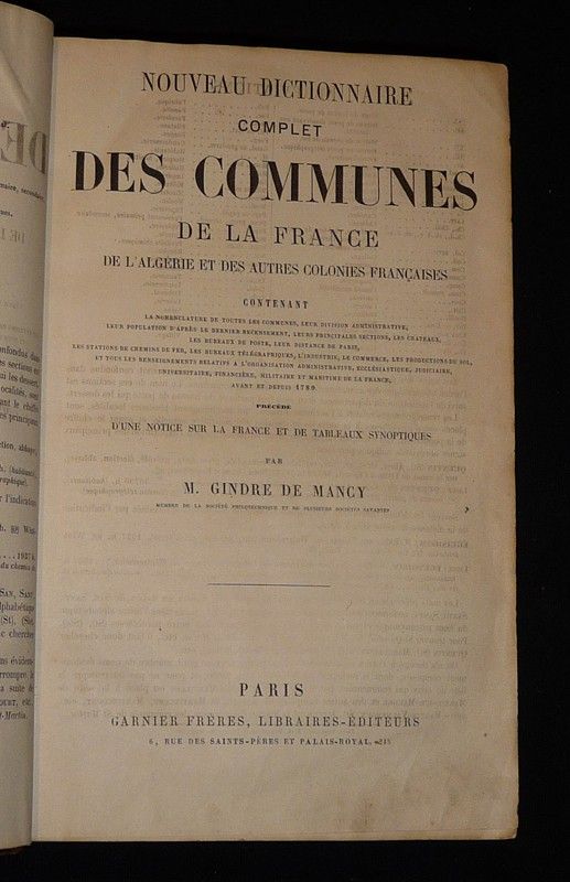 Nouveau dictionnaire complet des communes de la France, de l'Algérie et des autres colonies françaises