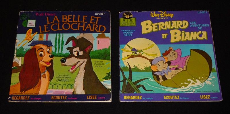 Lot de 2 livres-disques Disney : La Belle et le Clochard - Bernard et Bianca (vinyles 45T)