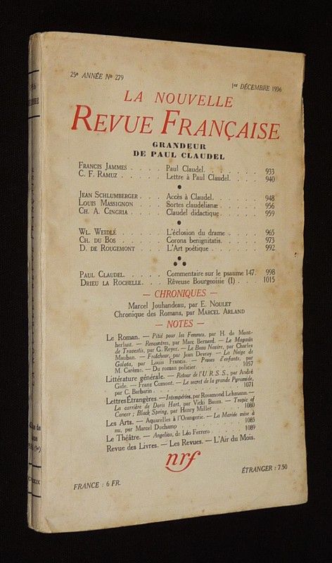 La Nouvelle Revue Française (25e année - n°279, 1er décembre 1936)