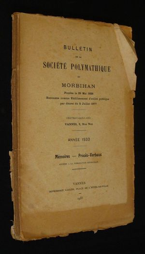 Bulletin de la Société Polymathique du Morbihan, année 1933 (Mémoires - Procès-verbaux)
