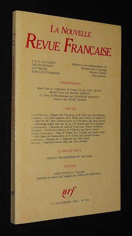 La Nouvelle Revue Française (n°394, 1er novembre 1985)
