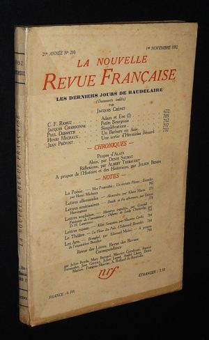 La Nouvelle Revue Française (21e année - n°230, 1er novembre 1932) : Les derniers jours de Baudelaire