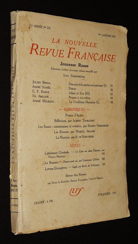 La Nouvelle Revue Française (21e année - n°232, 1er janvier 1933) : Jeunesse russe
