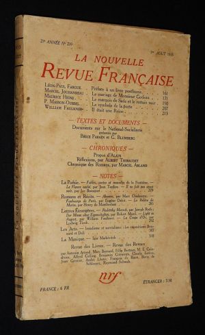 La Nouvelle Revue Française (21e année - n°239, 1er août 1933)