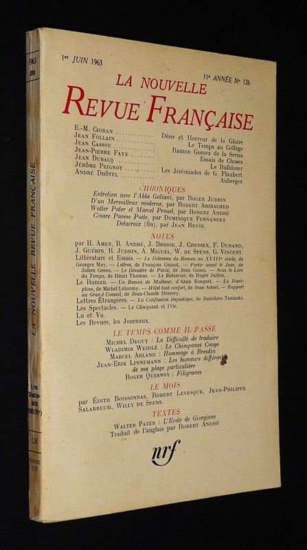 La Nouvelle Revue Française (11e année - n°126, 1er juin 1963)