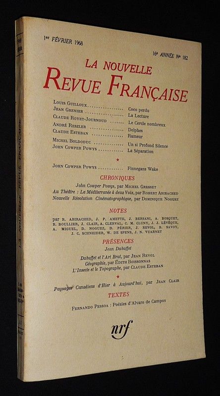 La Nouvelle Revue Française (16e année - n°182, 1er février 1968)
