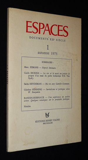 Espaces - Documents XXe siècle, (n°1, automne 1973)