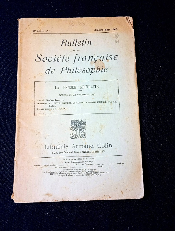 Bulletin de la Société française de Philosophie, 41e année, n°1