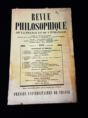 Revue philosophique de la France et de l'étranger, n° 2, avril-juin 1959